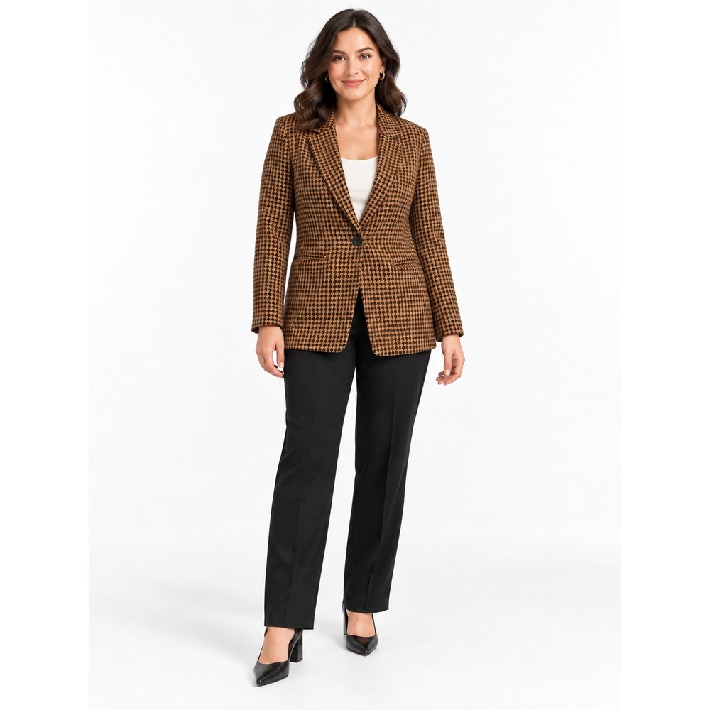 Old Navy Knit Blazer S Petite Brown Black Houndstooth Single Button Jacket